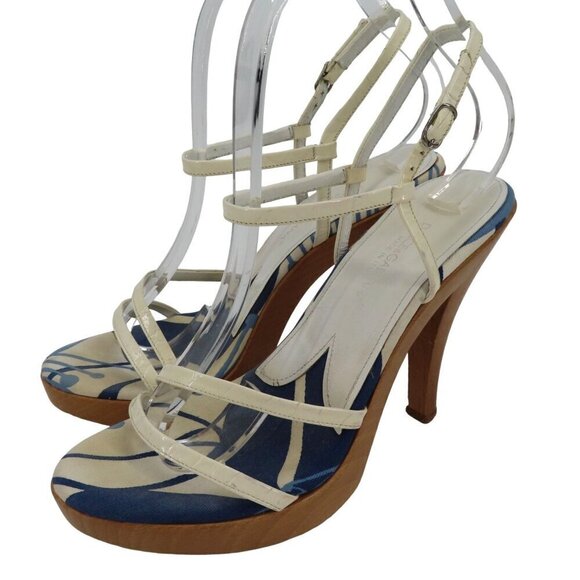Dolce & Gabbana 38 EU 8 US Patent Strappy Wood Platform Heel Sandals Italy - Picture 1 of 16